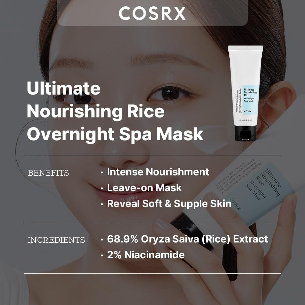 Ultimate Nourishing Rice Overnight Spa Mask, 60Ml | Facial Moisturizer with Rice Extract and Niacinamide | Leave-On Face Mask | Korean Skincare