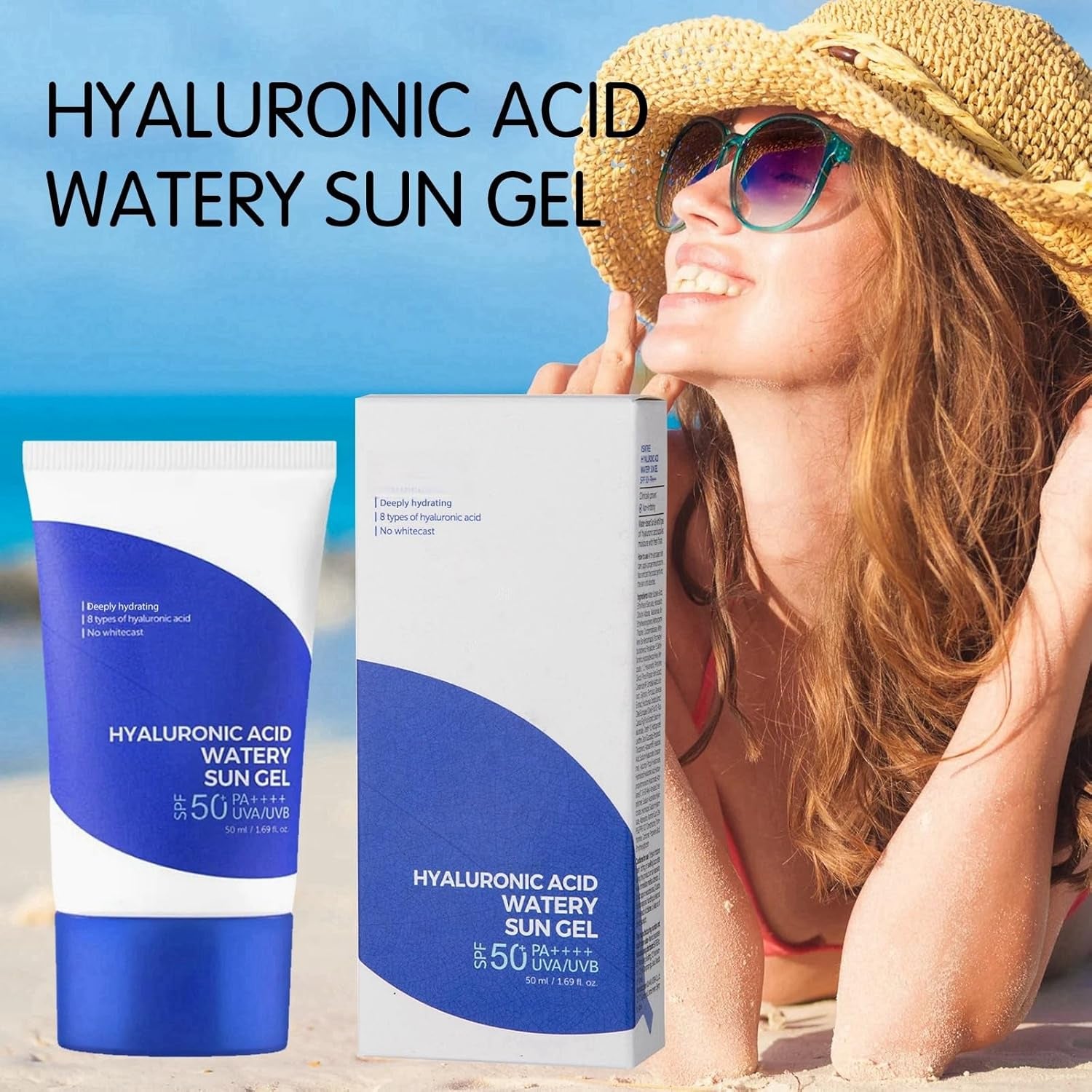 50Ml Hyaluronic Acid Watery Sun Gel,Hyaluronic Acid Natural Sun Cream,Korean Sunscreen Spf50+++,Hyaluronic Acid Sunscreen,Korean Sunscreen Spf 50 Face,Korean Sunscreen Cream,Sunscreen Face Moisturiser