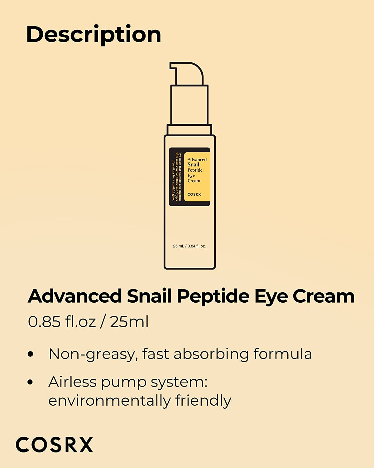 Advanced Snail Peptide Eye Cream with 73.7% Snail Mucin + 2% Niacinamide, 0.85 Fl.Oz / 25Ml | Brightening Night Cream for Fine Lines & Dark Circles, Korean Skin Care, Not Tested on Animals