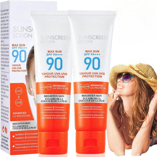 2PCS Sun Cream SPF 90,Face Sunscreen,Face Sun Lotion Cream,Facial Sunscreen for Women,Suncream for High Sun Protection SPF 90 Face Moisturiser,Long-Lasting Waterproof Suncream,Sunscreen for Daily Use