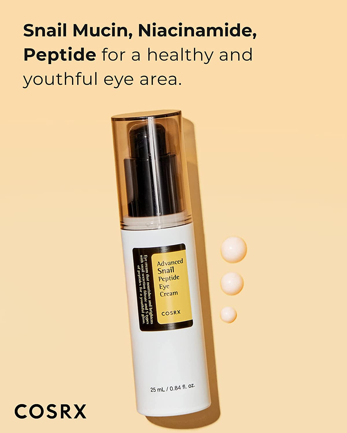 Advanced Snail Peptide Eye Cream with 73.7% Snail Mucin + 2% Niacinamide, 0.85 Fl.Oz / 25Ml | Brightening Night Cream for Fine Lines & Dark Circles, Korean Skin Care, Not Tested on Animals