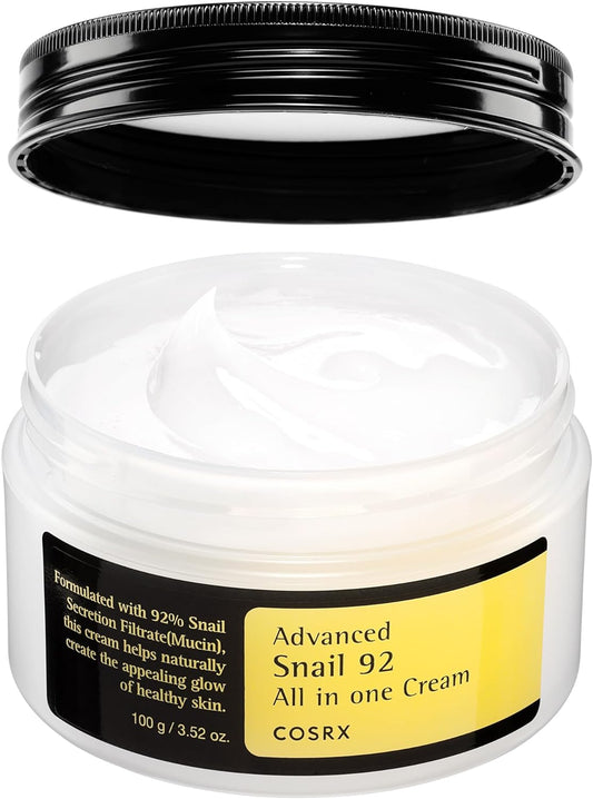 Advanced Snail 92 All in One Cream, Snail Mucin Secretion Daily Face Gel Moisturizer for Dry Skin, Acne-Prone, Sensitive Skin, Korean Skincare (3.53Oz/100G)